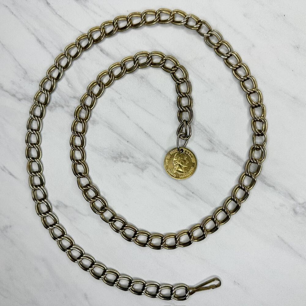 Womens Gold Tone Chain Belt George Washington Coin Charm Small/Medium ✨